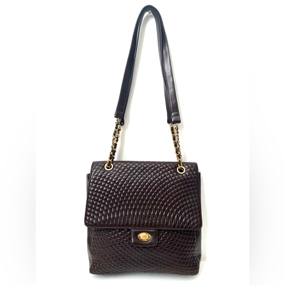 BALLY Italy Vintage Quilted Hand Bag Leather Brown